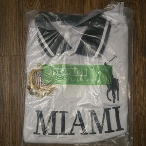 Polo by Ralph Lauren White Polo Shirt with Navy Accents and MIAMI Print